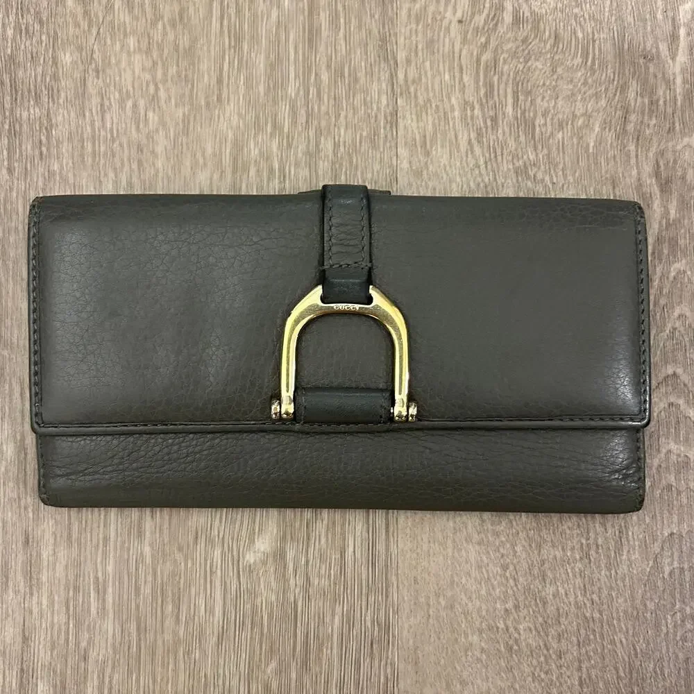 Gucci Continental Bifold Wallet Gray Leather Horsebit Gold‎ Hardware - Picture 14 of 16
